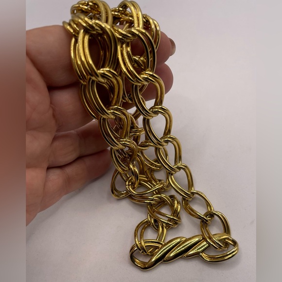 Vintage Signed Monet Long Double Linked Gold Tone Chunky Chain Necklace Layering - Picture 3 of 6